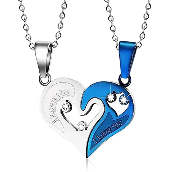 Silver_And_Blue_Heart_Pendant_Necklace_Set_For_Couples