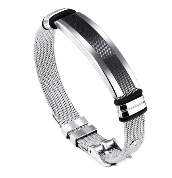 Silver_Metal_Black_Accent_Bracelet_for_Men