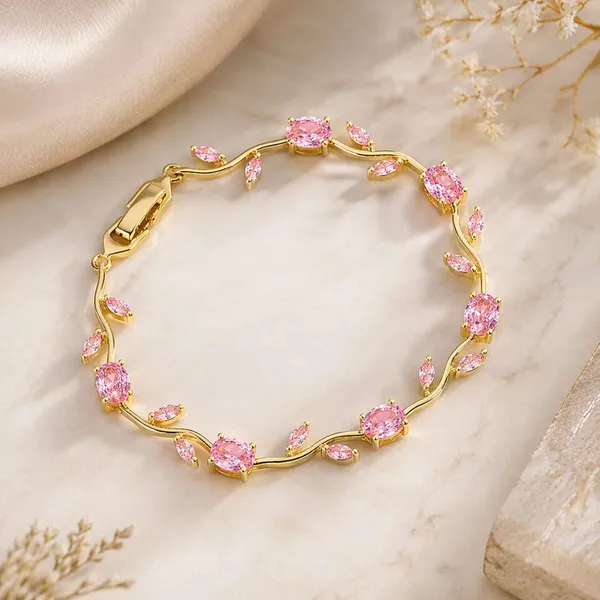 Gold_Tone_Pink_Stone_Floral_Bracelet_for_Women
