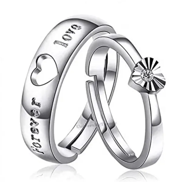 Silver_Tone_Heart_And_Flower_Couple_Rings