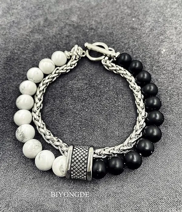 Black_And_White_Beaded_Chain_Bracelet_for_Men