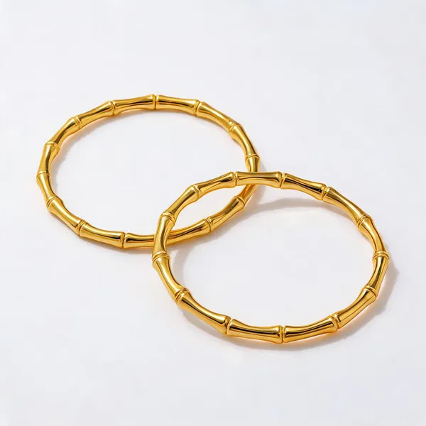 Gold_Stainless_Steel_Bamboo_Style_Bangle_For_Unisex_-_Pack_of_2