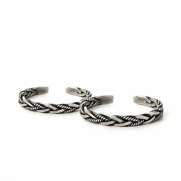 Silver_Stainless_Steel_Braided_Kada_For_Unisex_-_Pack_of_2
