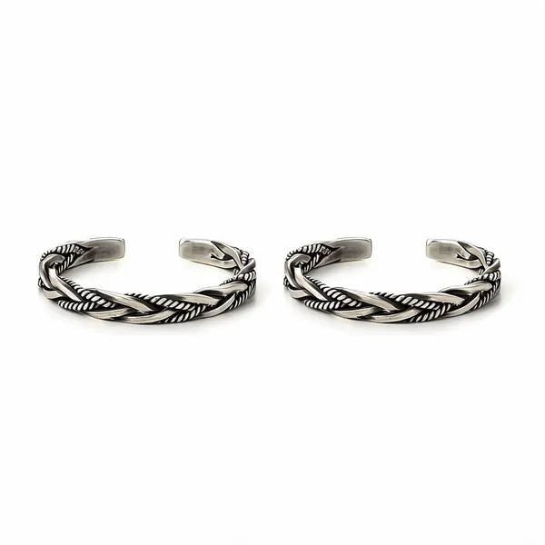 Silver_Stainless_Steel_Braided_Kada_For_Unisex_-_Pack_of_2