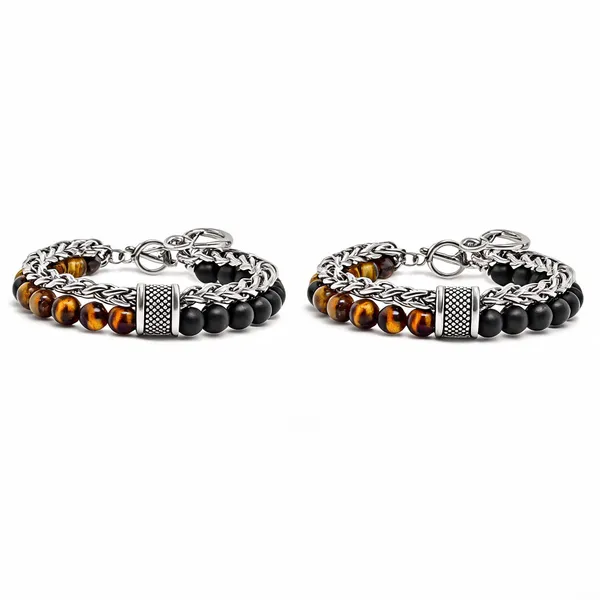 Multicolour_Stainless_Steel_Tiger_Eye_Bead_Bracelet_For_Unisex_-_Pack_of_2