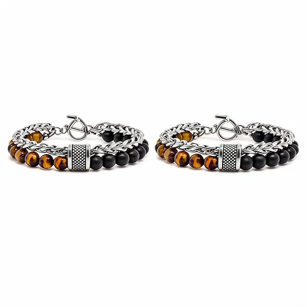 Multicolour_Stainless_Steel_Tiger_Eye_Bead_Bracelet_For_Unisex_-_Pack_of_2