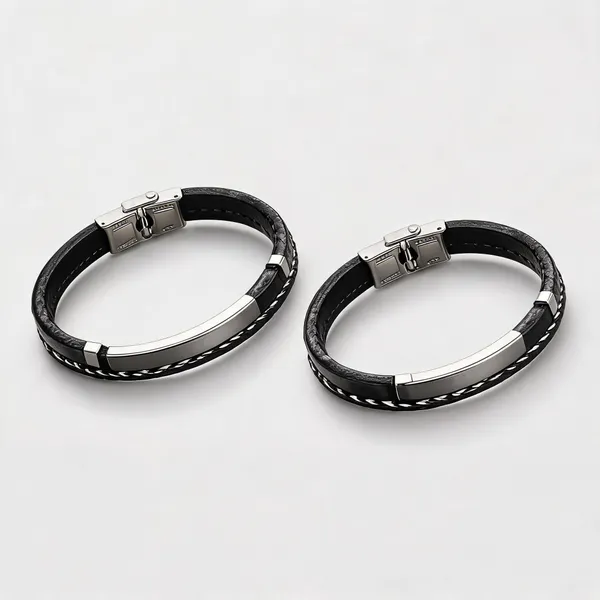 Black_Stainless_Steel_Braided_Bracelet_For_Unisex_-_Pack_of_2
