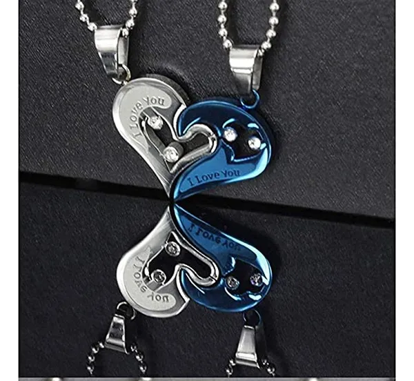 Silver_And_Blue_Heart_Pendant_Necklace_Set_For_Couples
