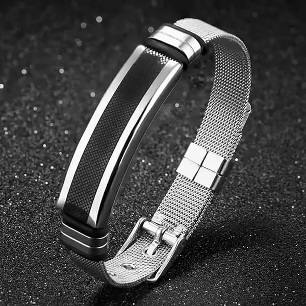 Silver_Metal_Black_Accent_Bracelet_for_Men