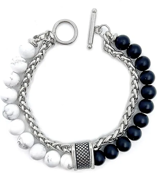 Black_And_White_Beaded_Chain_Bracelet_for_Men
