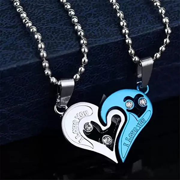 Silver_And_Blue_Heart_Pendant_Necklace_Set_For_Couples