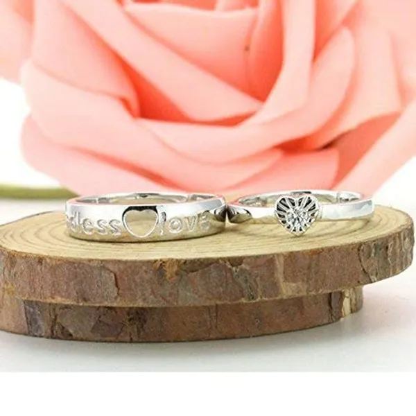 Silver_Tone_Heart_And_Flower_Couple_Rings