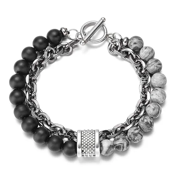 Black_And_White_Beaded_Chain_Bracelet_for_Men