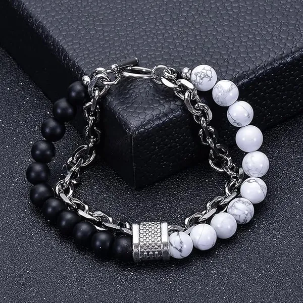 Black_And_White_Beaded_Chain_Bracelet_for_Men