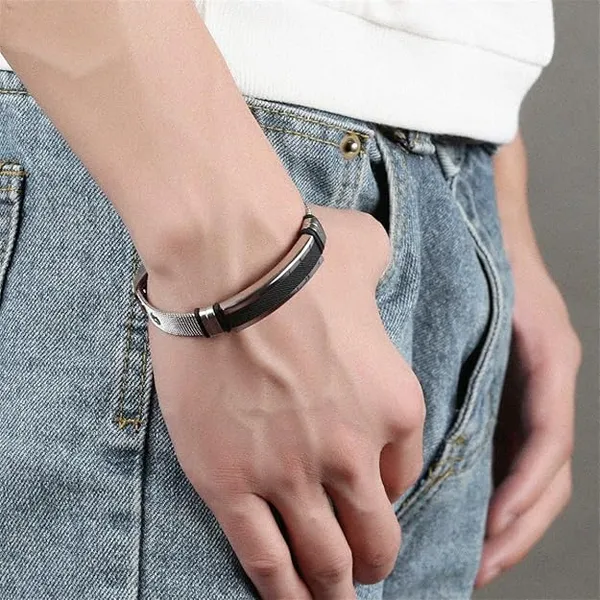 Silver_Metal_Black_Accent_Bracelet_for_Men
