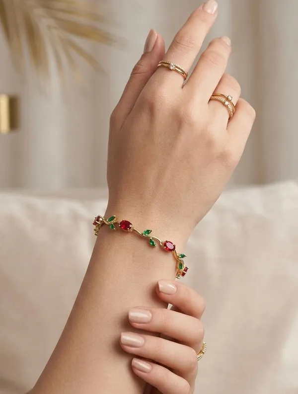 Gold_Tone_Red_And_Green_Stone_Bracelet_for_Women