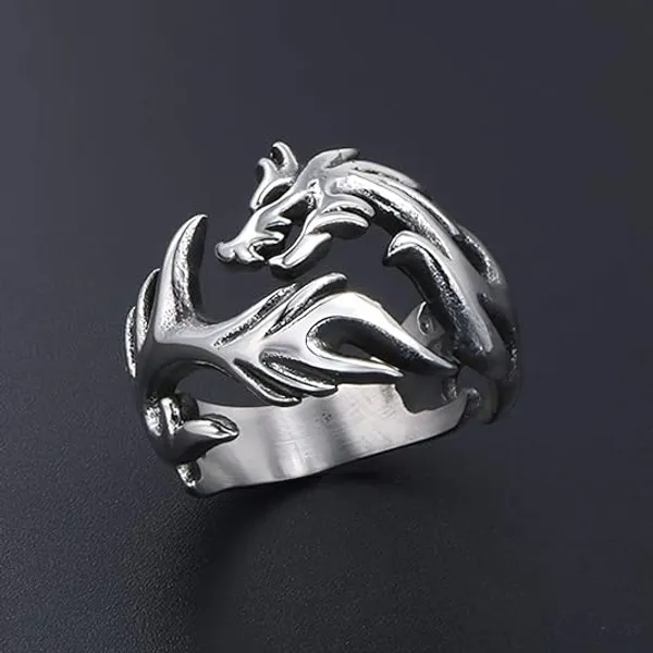 Silver_Stainless_Steel_Dragon_Ring_For_Unisex_-_Pack_of_2