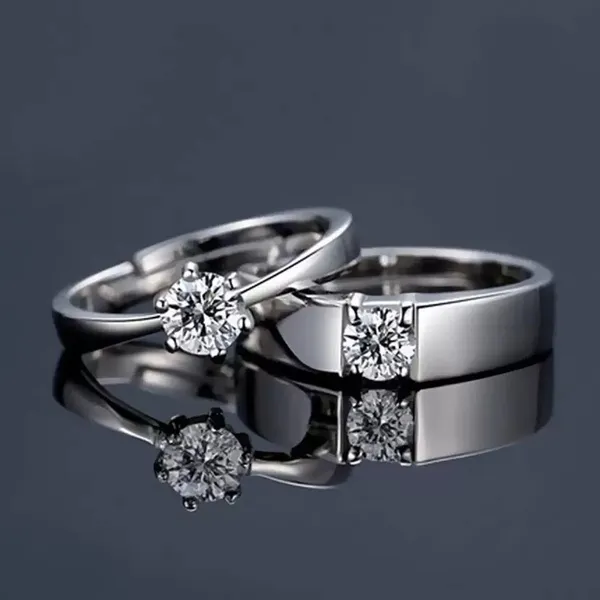 Silver-Tone_Solitaire_Couple_Rings_Set_for_Partners