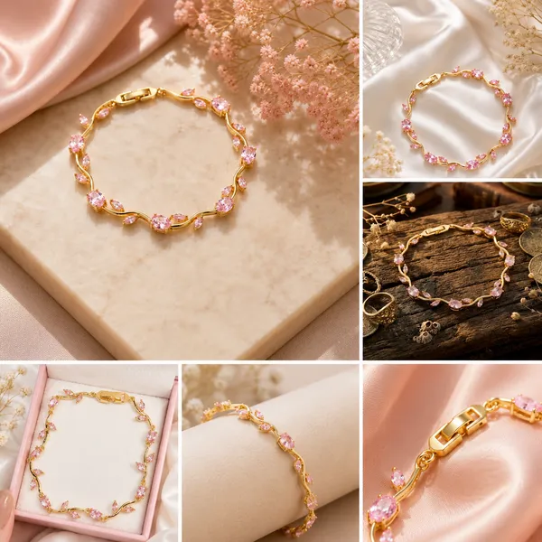 Gold-Tone_Pink_Tulip_Bracelet_for_Women