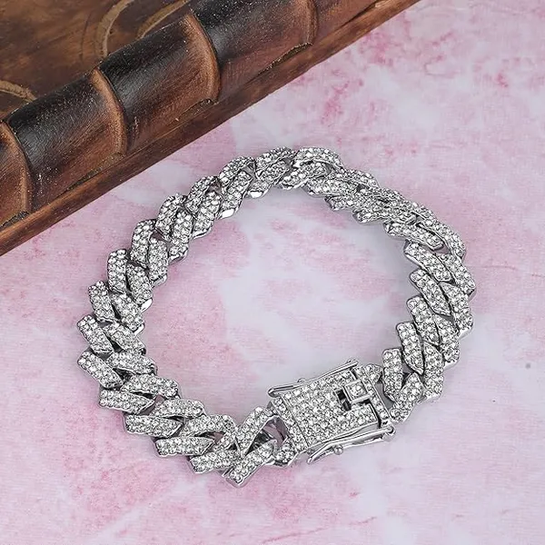 Silver_Tone_Cubic_Zirconia_Cuban_Link_Bracelet_for_Men
