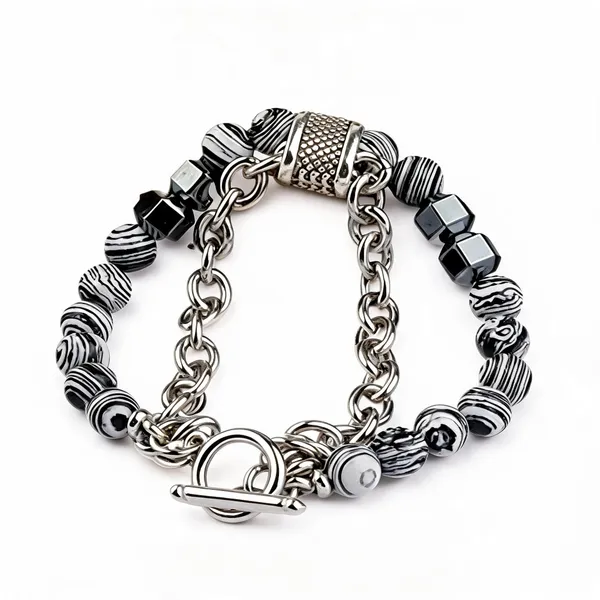 Grey_Stainless_Steel_Beaded_Chain_Bracelet_For_Unisex