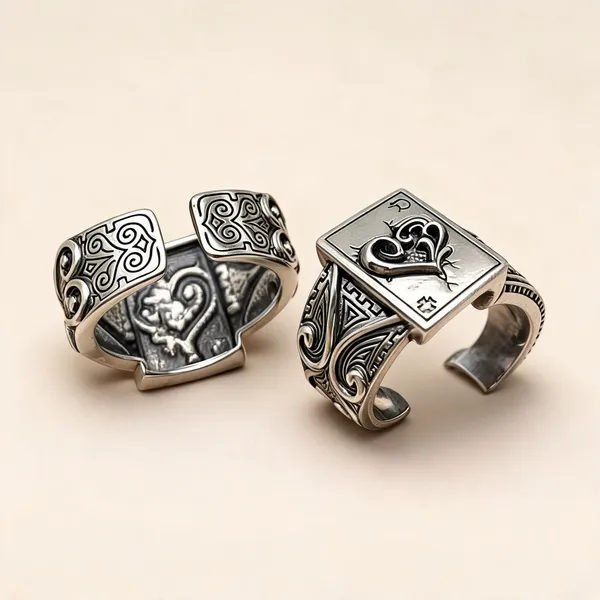Silver_Stainless_Steel_Ornate_Statement_Ring_For_Unisex_-_Pack_of_2