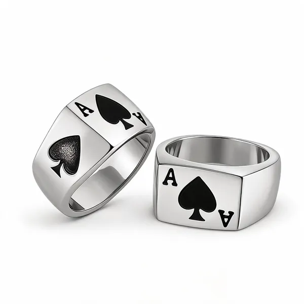 Silver_Stainless_Steel_Poker_Ace_Signet_Ring_For_Unisex_-_Pack_of_2