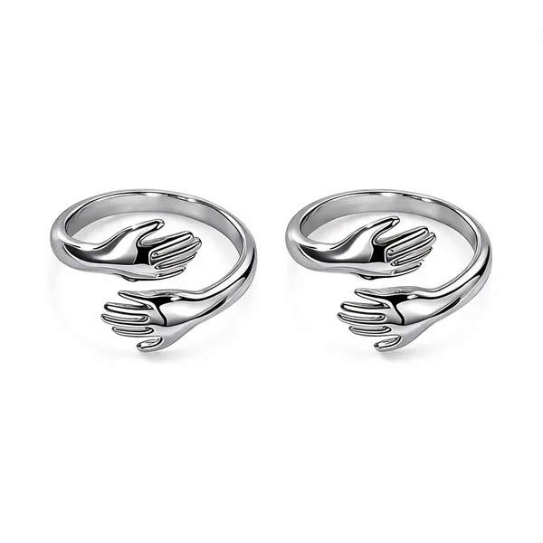 Silver_Stainless_Steel_Open_Hand_Design_Ring_For_Unisex_-_Pack_of_2