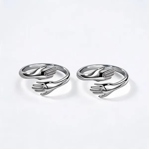 Silver_Stainless_Steel_Open_Hand_Design_Ring_For_Unisex_-_Pack_of_2