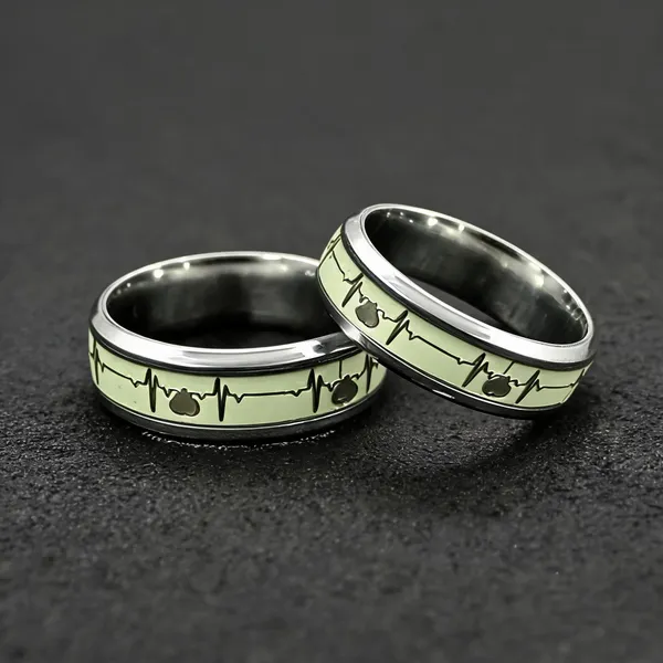 Green_Stainless_Steel_Heartbeat_Pattern_Ring_For_Unisex_-_Pack_of_2