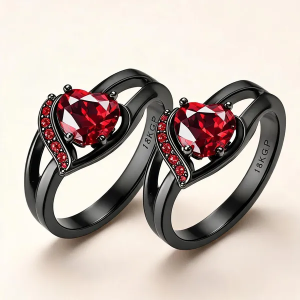 Red_Stainless_Steel_Heart_Crystal_Ring_For_Unisex_-_Pack_of_2