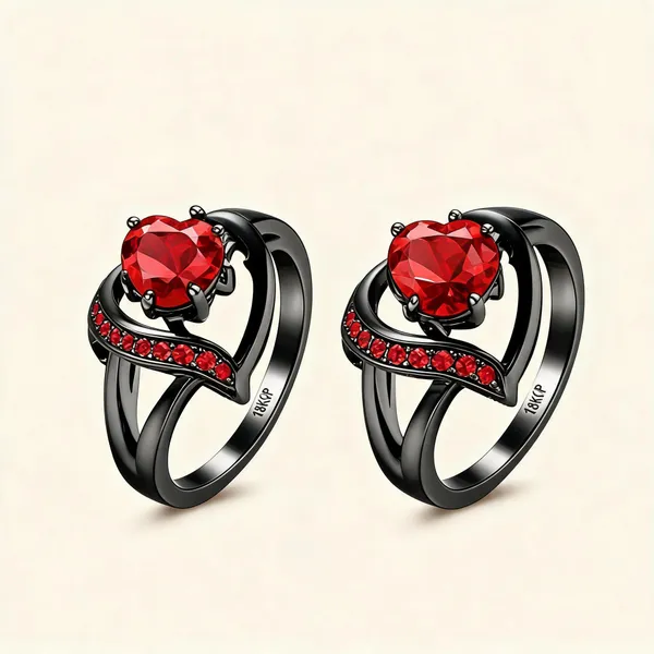 Red_Stainless_Steel_Heart_Crystal_Ring_For_Unisex_-_Pack_of_2