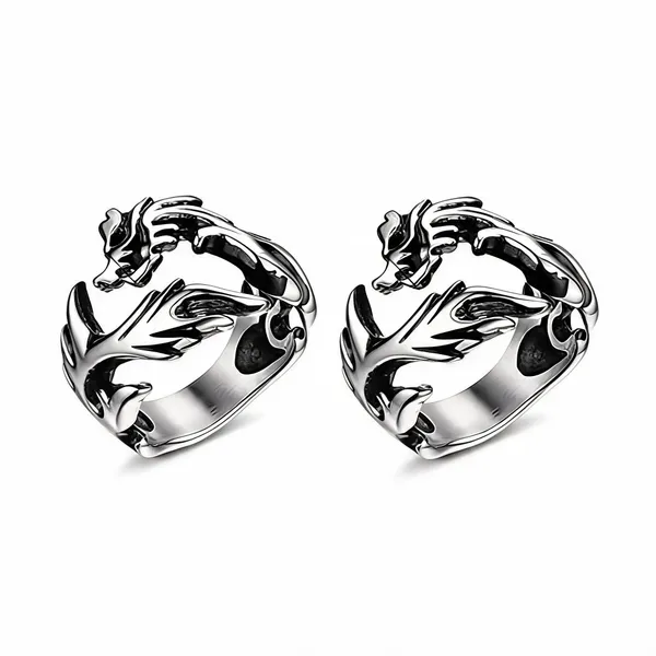 Silver_Stainless_Steel_Dragon_Ring_For_Unisex_-_Pack_of_2