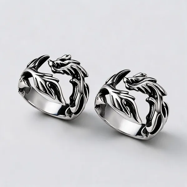 Silver_Stainless_Steel_Dragon_Ring_For_Unisex_-_Pack_of_2