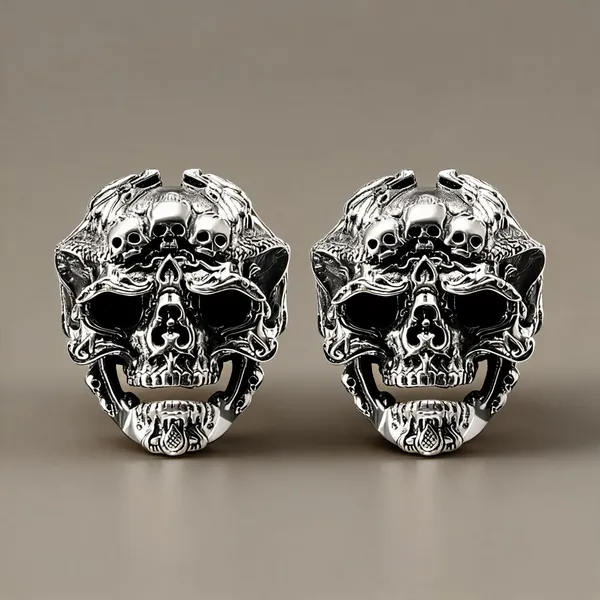 Silver_Stainless_Steel_Skull_Statement_Ring_For_Unisex_-_Pack_of_2