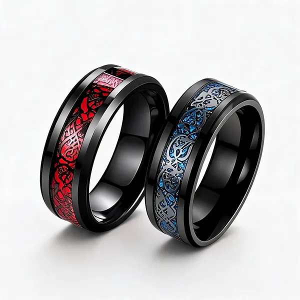 Multicolour_Stainless_Steel_Patterned_Couple_Ring_For_Unisex_-_Pack_of_2