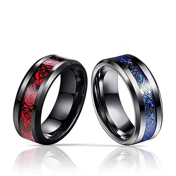 Black_Stainless_Steel_Patterned_Dragon_Ring_For_Unisex_-_Pack_of_2