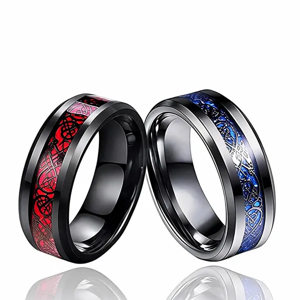 Black_Stainless_Steel_Patterned_Dragon_Ring_For_Unisex_-_Pack_of_2