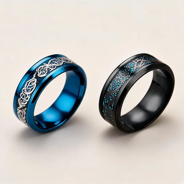 Blue_Stainless_Steel_Celtic_Dragon_Pattern_Ring_For_Unisex_-_Pack_of_2