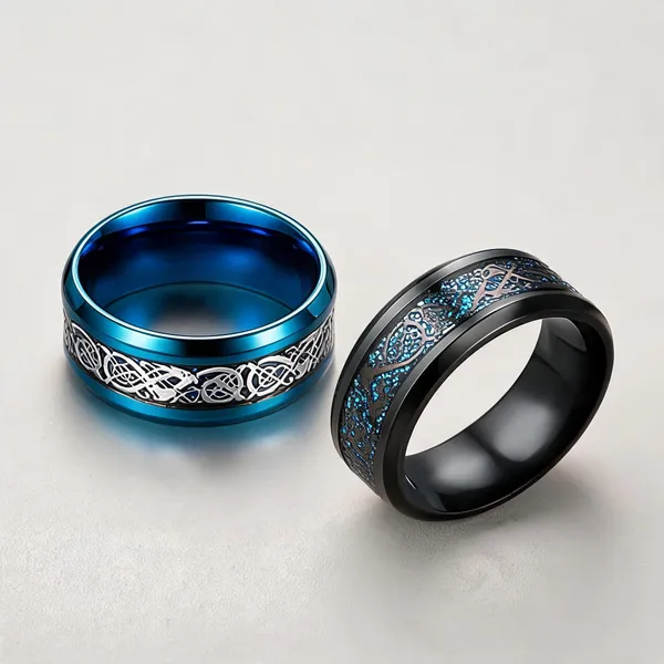 Blue_Stainless_Steel_Celtic_Dragon_Pattern_Ring_For_Unisex_-_Pack_of_2