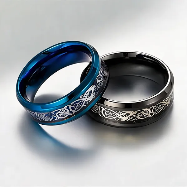 Multicolour_Stainless_Steel_Celtic_Pattern_Ring_For_Unisex_-_Pack_of_2