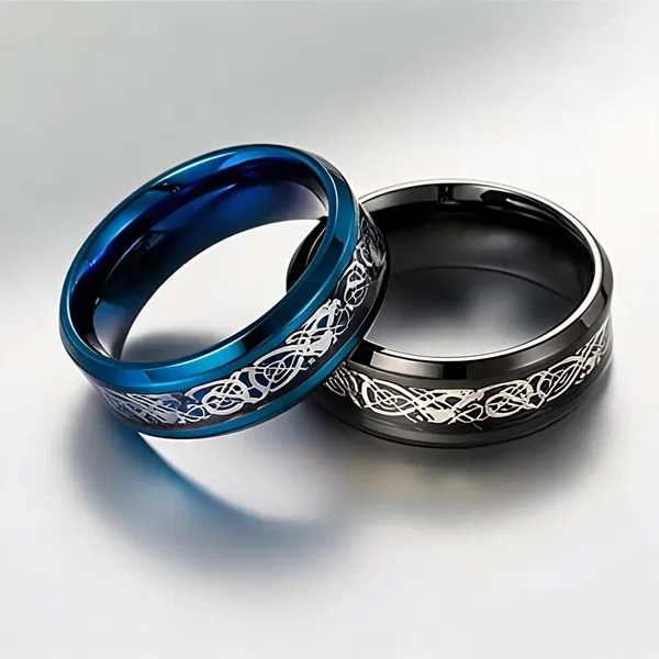 Multicolour_Stainless_Steel_Celtic_Pattern_Ring_For_Unisex_-_Pack_of_2