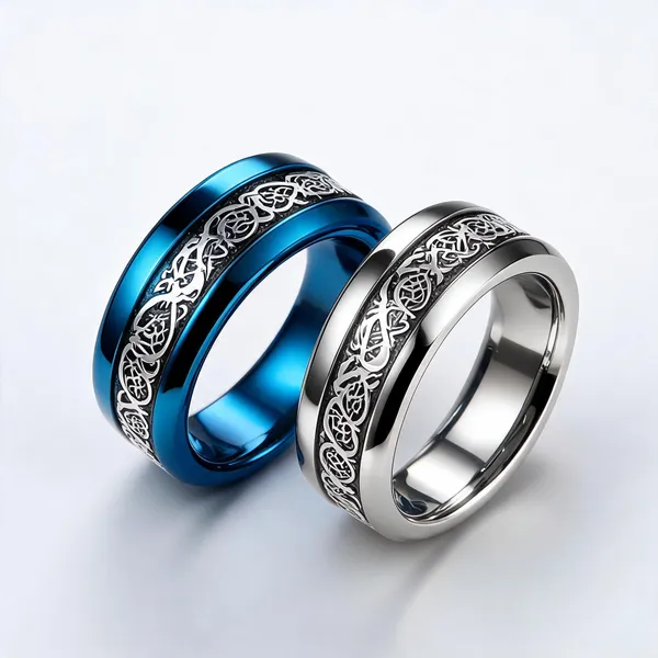 Blue_Silver_Stainless_Steel_Celtic_Dragon_Pattern_Ring_For_Unisex_-_Pack_of_2