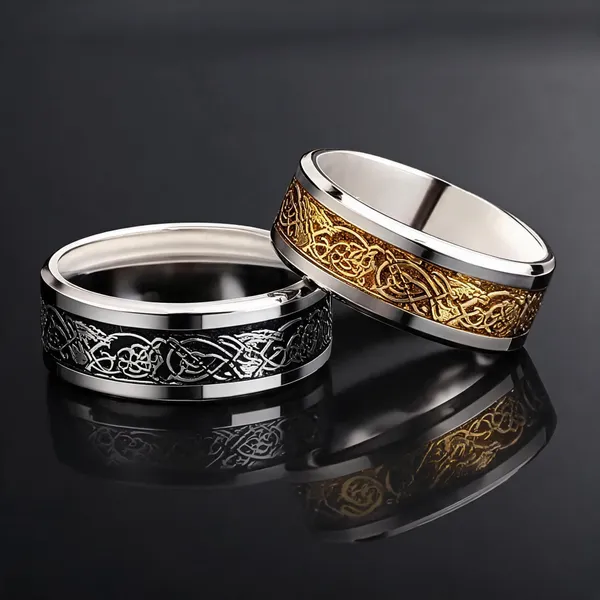 Silver_Stainless_Steel_Celtic_Knot_Dragon_Ring_For_Unisex_-_Pack_of_2