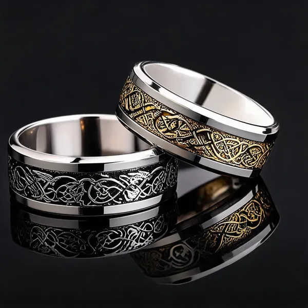 Silver_Stainless_Steel_Celtic_Knot_Dragon_Ring_For_Unisex_-_Pack_of_2