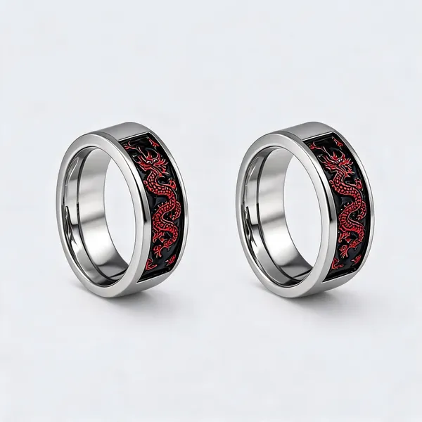 Silver_Stainless_Steel_Black_Band_Dragon_Ring_For_Unisex_-_Pack_of_2
