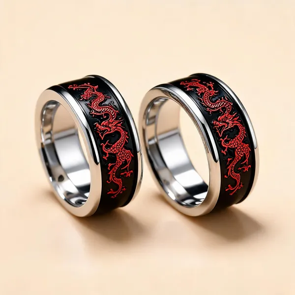 Silver_Stainless_Steel_Black_Band_Dragon_Ring_For_Unisex_-_Pack_of_2