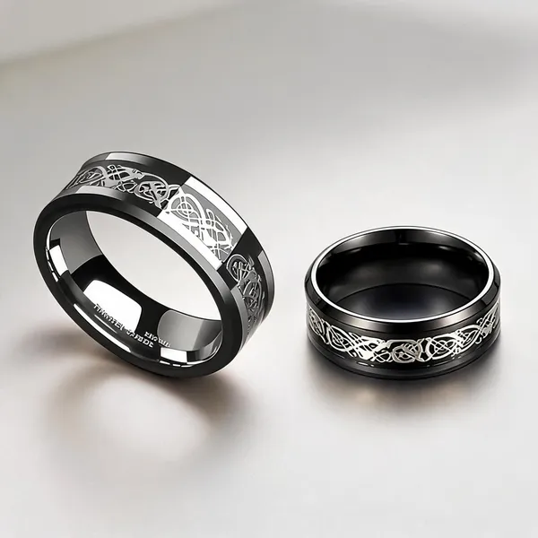 Black_Stainless_Steel_Dragon_Celtic_Knot_Ring_For_Unisex_-_Pack_of_2