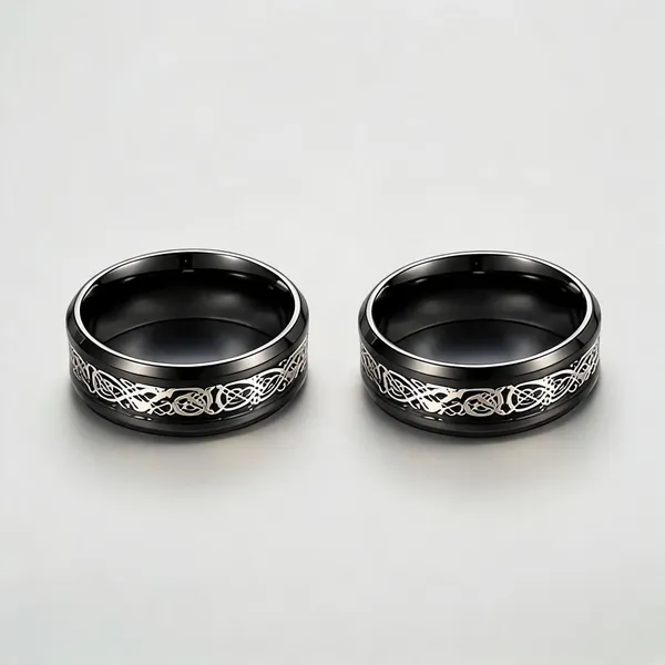 Black_Stainless_Steel_Dragon_Celtic_Knot_Ring_For_Unisex_-_Pack_of_2
