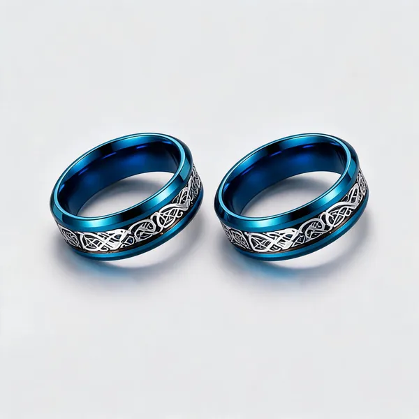 Blue_Stainless_Steel_Celtic_Pattern_Ring_For_Unisex_-_Pack_of_2